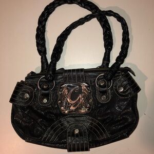Guess Handbag Womens Black Leopard Print Liner Braided Handles